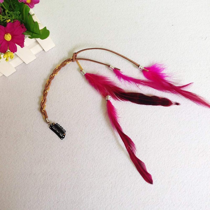 CBLUO رباط رأس ريشة هيبي هندي بوهيمي طوق شعر مزخرف غطاء رأس إكسسوار رأس للنساء والفتيات والأطفال تاج رباط شعر زينة حفلات تنكرية يدوية الصنع إكسسوارات شعر 6 قطع - Image 5